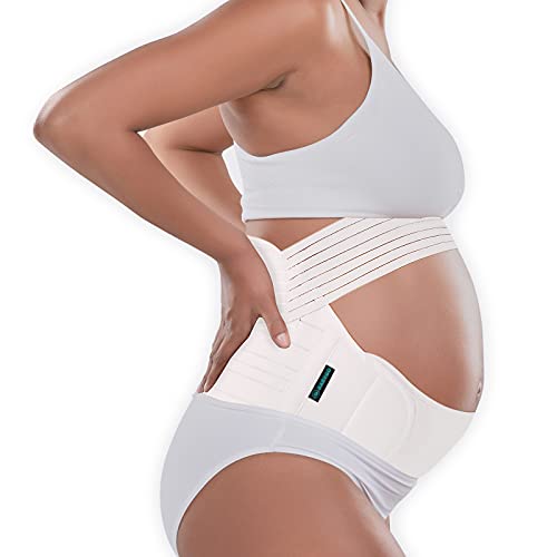 BABYGO 4-1 Cinturón Apoyo Embarazada, Maternidad Faja, Premamá Banda - para Espalda, Pelvis, Caderas, Abdominals, Disfunción el Pubis de la Sínfisis, Ciática con Manual S Blanco