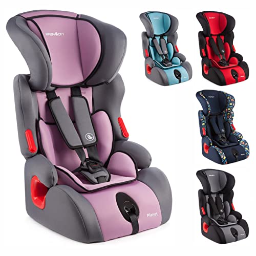 BABYLON Silla Coche Grupo 1 2 3 Planet. Silla coche para Niños 9-36 kg,silla coche bebe (1 a 12 años).Silla bebe coche sin isofix ECE R44 /0 gris/violeta claro