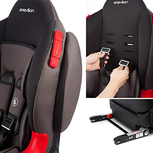 BABYLON silla coche grupo 1 2 Rock Isoix. Alzador coche niño 9-25 kg(9 meses a 7 años). Silla coche grupo 1-2 isofix ECE R44 /04 Negro/gris ahumado