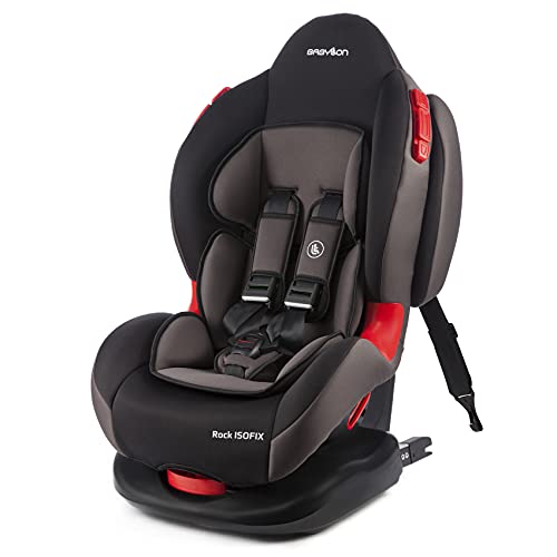 BABYLON silla coche grupo 1 2 Rock Isoix. Alzador coche niño 9-25 kg(9 meses a 7 años). Silla coche grupo 1-2 isofix ECE R44 /04 Negro/gris ahumado