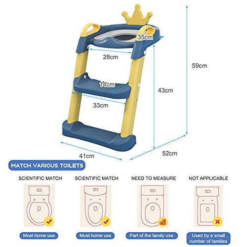 Balakaka Adaptador WC Niños con Escalera, Plegable Altura Regulable Antideslizante Asiento Inodoro con Cojín Respaldo Pedales Extra Anchos Capacidad de Carga Máxima de 75 kg para Infantil 1-10 años