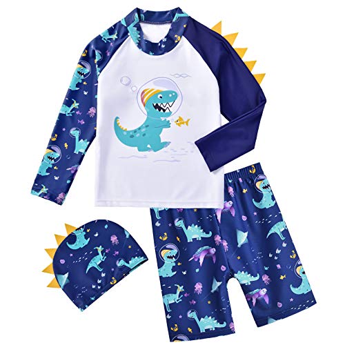 Bañadores para Bebé Niño Dinosaurios Traje de baño de 3 Pieza Rashguard Conjunto (Armada, 18-24 Meses)