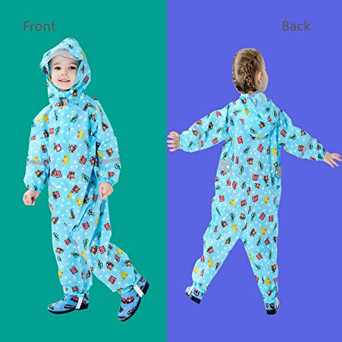 Baogaier Impermeables para Niñas Niños Chubasqueros Chaquetas Capa de Lluvia Encapuchado Mono de Bolsillo Azul Mono Reflectante Abrigos Impermeables Unisex Bebé 3-4 años - Azul