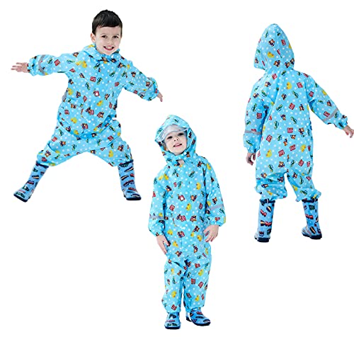 Baogaier Impermeables para Niñas Niños Chubasqueros Chaquetas Capa de Lluvia Encapuchado Mono de Bolsillo Azul Mono Reflectante Abrigos Impermeables Unisex Bebé 3-4 años - Azul