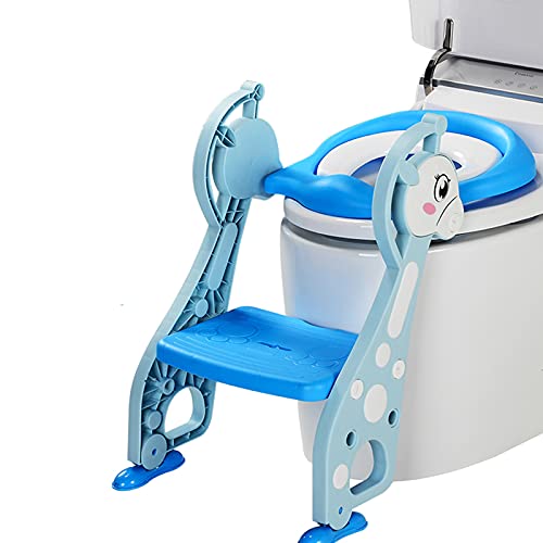 Barakara Asiento Inodoro Niños para Orinal Infantil Formación, Adaptador WC Niños con Escalera y Cojín Suave, Capacidad de carga máxima de 75 kg Abatible Antideslizante(Azul)