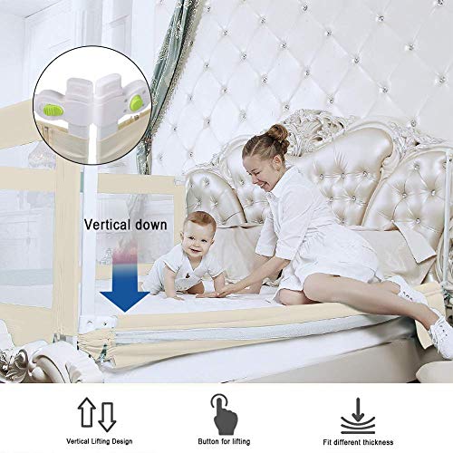 Barandilla Cama Niño, Barrera Seguridad Niños Cama Barra Cama Bebe 150 cm Protección contra Caídas Cama con Somier Rejilla de Protección de Cama Ajustable Portátil