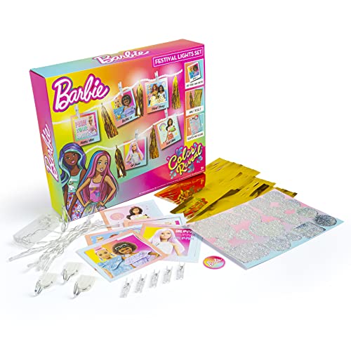 Barbie Juego de luces de festival – Barbie Color Reveal Night Light Set contiene luces de hadas con clavijas para imágenes, pegatinas y borlas – Accesorios Barbie para niñas 3+