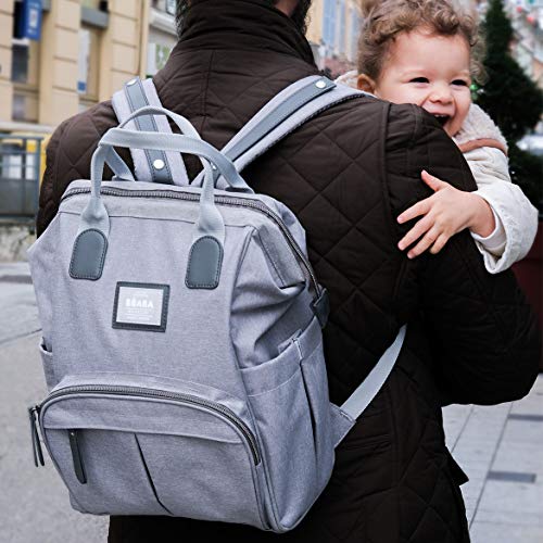 BÉABA Bolsa de Maternidad para Bebé, Gran capacidad de almacenamiento de pañales, Alfombrilla cambiador incluida, Isotermo, Bolsa de Viaje Multifunción, Wellington, Gris