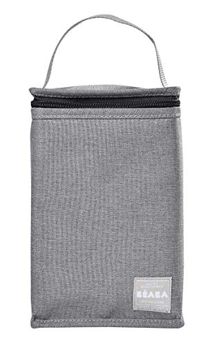 BÉABA Bolsa Isotérmica para Comida de Bebé, Gran Capacidad, Compartimento para Biberones, Funda Therma para comida Infantil, Plegable, Material Suave e Impermeable, Gris