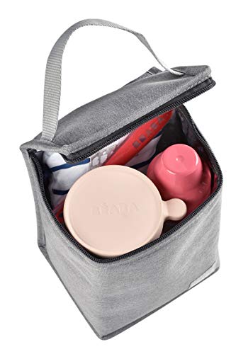 BÉABA Bolsa Isotérmica para Comida de Bebé, Gran Capacidad, Compartimento para Biberones, Funda Therma para comida Infantil, Plegable, Material Suave e Impermeable, Gris