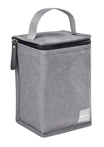 BÉABA Bolsa Isotérmica para Comida de Bebé, Gran Capacidad, Compartimento para Biberones, Funda Therma para comida Infantil, Plegable, Material Suave e Impermeable, Gris