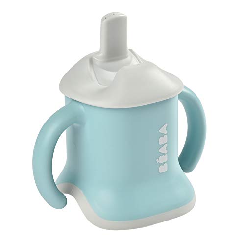 BÉABA Taza de Aprendizaje para Bebés, Función de Biberón/Agua/Taza, A Prueba de Fugas, Fácil Agarre, Ergonómico, Pajita, Evoluclip 3 en 1, Tapa, Azul