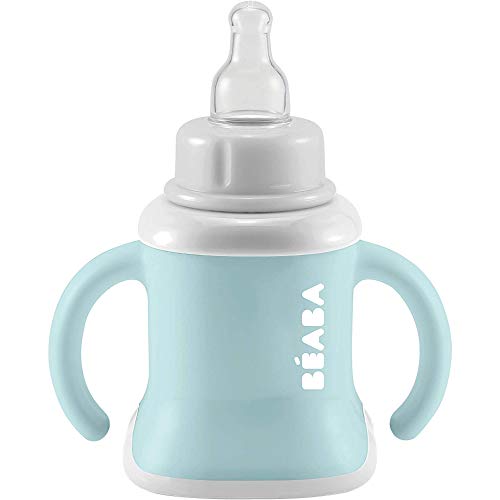 BÉABA Taza de Aprendizaje para Bebés, Función de Biberón/Agua/Taza, A Prueba de Fugas, Fácil Agarre, Ergonómico, Pajita, Evoluclip 3 en 1, Tapa, Azul