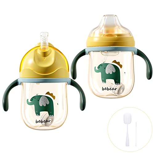 Bebamour Tazas de sippy personalizadas con pajitas y cubierta de pato, 240 ml, taza de sippy lenta gratis para 6 meses+ botella de agua no derramada, sin BPA, elefante (1 taza con 2 pezones y 1 honda)