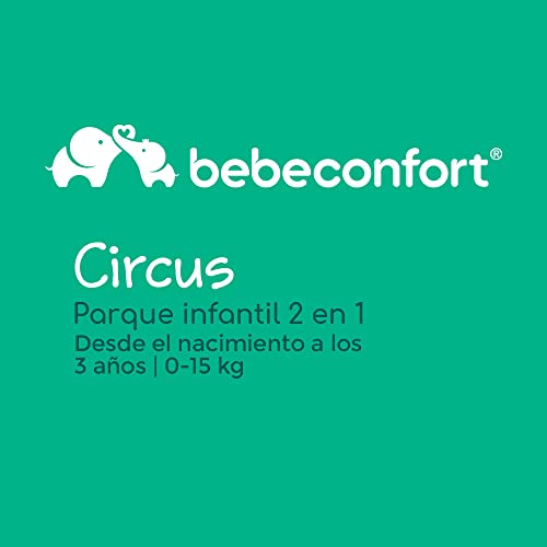 Bebe Confort Circus Parque para bebé, cuna de viaje, cama infantil, espacioso y bien ventilado con dimensiones 100 x 100 x 76 cm, cierre compacto y bolsa de transporte, color Warm Grey (Multi)