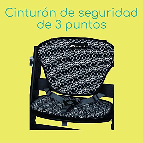 Bebe Confort Timba con cojín, Trona para bebés con bandeja extraíble, Silla de altura regulable crece con el niño 6 meses - 10 años, hasta 30 kg, color Deep Black & Geometric cojin