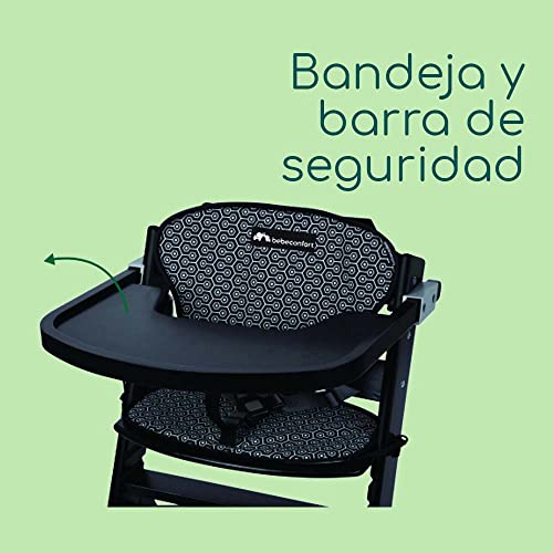 Bebe Confort Timba con cojín, Trona para bebés con bandeja extraíble, Silla de altura regulable crece con el niño 6 meses - 10 años, hasta 30 kg, color Deep Black & Geometric cojin