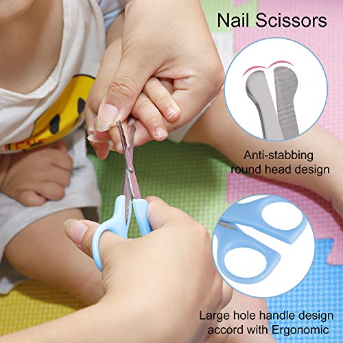 Bebé Cortauñas Conjunto Kit de Manicura para Bebés 5 en 1 con Cortaúñas Seguro, Tijeras, Pinzas, Lima de Uñas y Earpick para Bebés Recién Nacidos, Niños Pequeños y Niños (Azul)