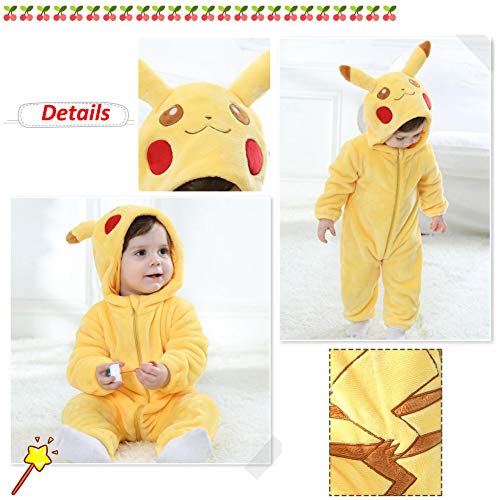 Bebé Invierno Peleles Infantil Mameluco Recién Nacido Monos Niños Abrigo Ropa Una Pieza Pijamas Niñas Trajes Disfraces (Pikachu,59cm)