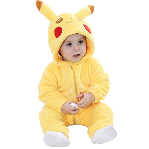 Bebé Invierno Peleles Infantil Mameluco Recién Nacido Monos Niños Abrigo Ropa Una Pieza Pijamas Niñas Trajes Disfraces (Pikachu,59cm)