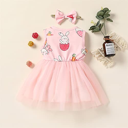 Bebé Niña Vestido sin Manga para Pascua Vestido de Princesa con Estampado de Conejos y Capas de Tul Vestido Lindo de Cuello Redondo para Niña Pequeña (Rosa, 3-4 Años)