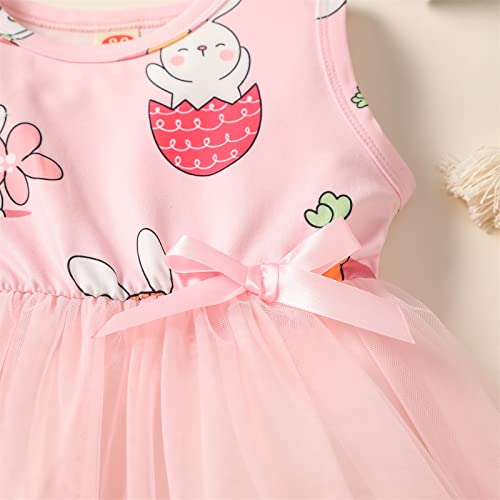 Bebé Niña Vestido sin Manga para Pascua Vestido de Princesa con Estampado de Conejos y Capas de Tul Vestido Lindo de Cuello Redondo para Niña Pequeña (Rosa, 3-4 Años)