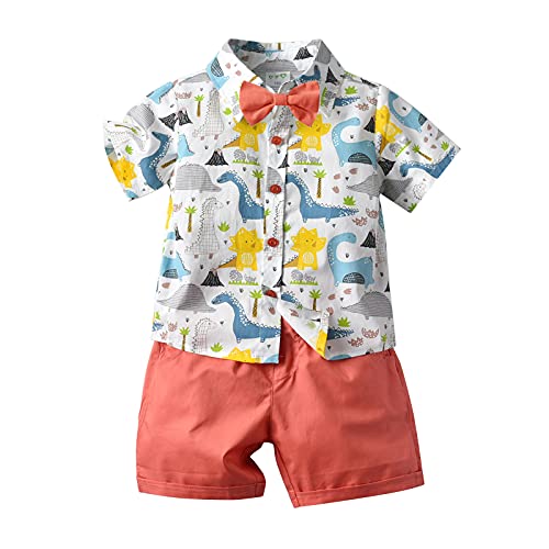 Bebé Niño Traje de 2 Piezas Conjunto Top Camisa de Manga Corta Pantalón Corto Camiseta con Estampado Infantil Ropa Verano de Playa para Vacaciones (Dinosaurio 2, 18-24 Meses)