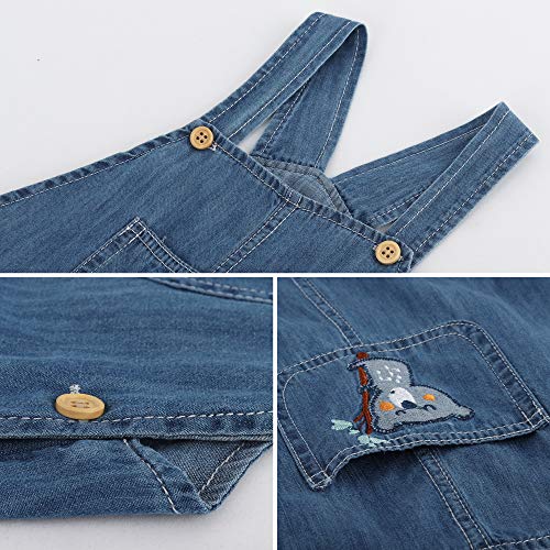 Bebé Niños Niñas Pantalones con Peto Denim Algodón Pantalón con Peto Vaqueros Overol Jeans con Tirante Delgado para Primavera Verano - Patrón Koala y árbol Talla 74/80