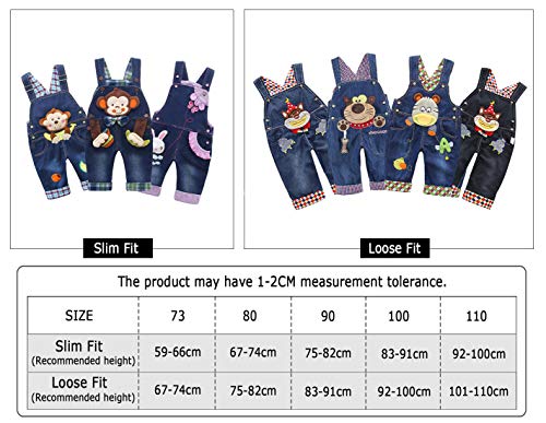 Bebé Niños Niñas Peto Vaquero Overalls Mono Largo Pantalón Elegante Azul con Patrón Animal - 73