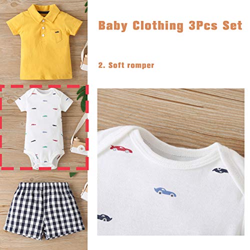 Bebé Ropa Mamelucos + Camiseta + Pantalón 3Pcs Trajes, Peleles Manga Corta Algodón Monos Recién Nacido Regalo Verano Niños Niñas 9-12 meses