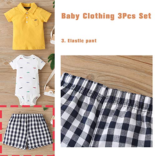 Bebé Ropa Mamelucos + Camiseta + Pantalón 3Pcs Trajes, Peleles Manga Corta Algodón Monos Recién Nacido Regalo Verano Niños Niñas 9-12 meses