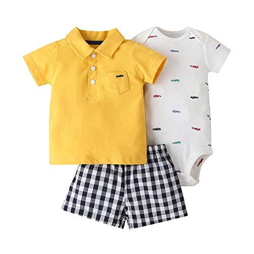 Bebé Ropa Mamelucos + Camiseta + Pantalón 3Pcs Trajes, Peleles Manga Corta Algodón Monos Recién Nacido Regalo Verano Niños Niñas 9-12 meses