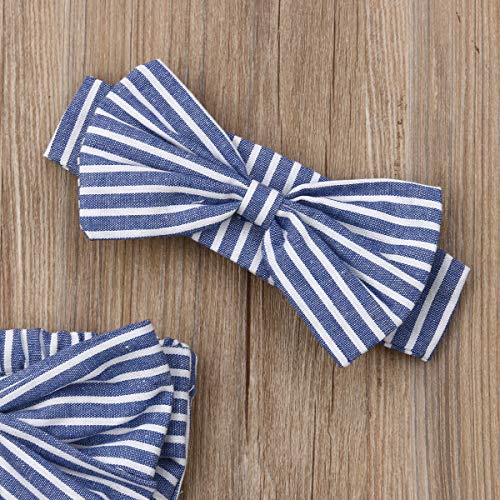 Bebé Ropa Verano Mameluco sin Manga para Niñas Pequeñas Tops Mono de Cuerpo de Rayas Conjunto Body Camiseta sin Tirantes con Bowknot + Diadema (Azul, 6-12 Meses)