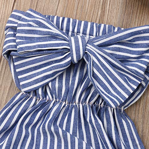 Bebé Ropa Verano Mameluco sin Manga para Niñas Pequeñas Tops Mono de Cuerpo de Rayas Conjunto Body Camiseta sin Tirantes con Bowknot + Diadema (Azul, 6-12 Meses)