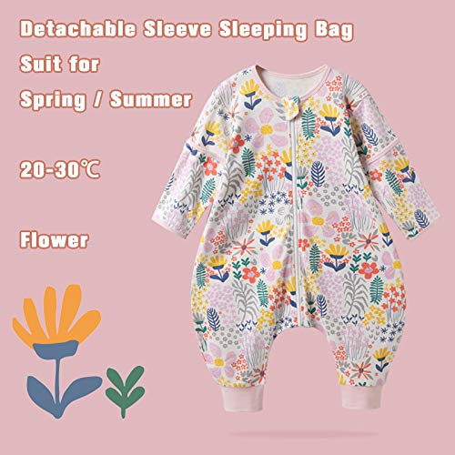 Bebé Saco de Dormir con Pies 1 Tog Pijama Verano/Primavera Algodón Saco de Dormir con Desmontable de Manga Larga Mono Niños Niñas 3-4 anni