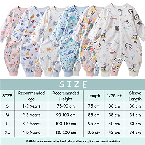 Bebé Saco de Dormir con Pies 1 Tog Pijama Verano/Primavera Algodón Saco de Dormir con Desmontable de Manga Larga Mono Niños Niñas 3-4 anni