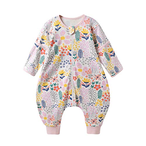 Bebé Saco de Dormir con Pies 1 Tog Pijama Verano/Primavera Algodón Saco de Dormir con Desmontable de Manga Larga Mono Niños Niñas 3-4 anni