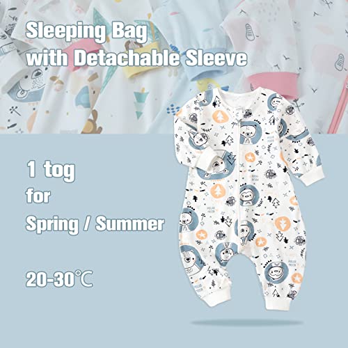 Bebé Saco de Dormir con Pies 1 Tog Pijama Verano/Primavera Algodón Saco de Dormir con Desmontable de Manga Larga Mono Niños Niñas 6 mesi-5 anni