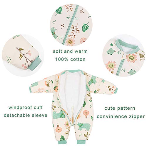 Bebé Saco de Dormir para Niños Niñas Manga Separable con Piernas Algodón Pijama Cremallera Mamelucos Mono Invierno Traje de dormir 18-36 meses,amarillo(3.5Tog)