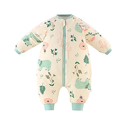 Bebé Saco de Dormir para Niños Niñas Manga Separable con Piernas Algodón Pijama Cremallera Mamelucos Mono Invierno Traje de dormir 18-36 meses,amarillo(3.5Tog)