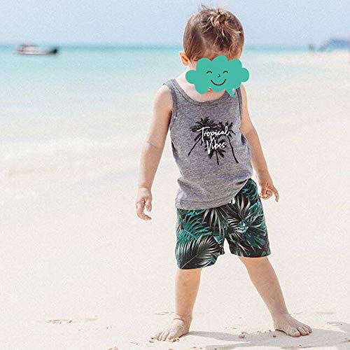 Bebé Traje Deportivo de Niño Pequeño 2PCS Conjunto de Ropa Verano Chándal con Estampado de Letras y Patrones Top Chaleco Camiseta sin Manga + Pantalones Cortos de Cintura Elástica (Gris, 4-5 Años)