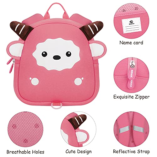 BEBOAN Mochila para niños pequeños con riendas antipérdidas de seguridad y correa para el pecho, mochila con etiqueta de nombre para niños y niñas, rosa, L