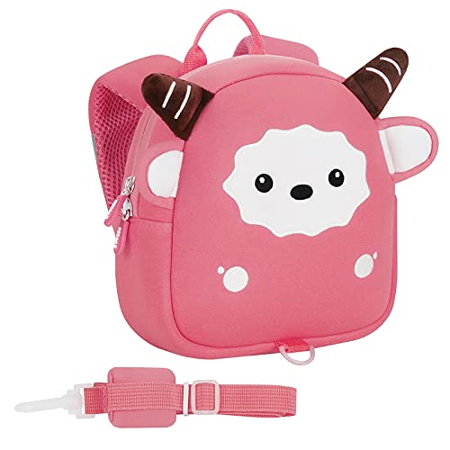 BEBOAN Mochila para niños pequeños con riendas antipérdidas de seguridad y correa para el pecho, mochila con etiqueta de nombre para niños y niñas, rosa, L