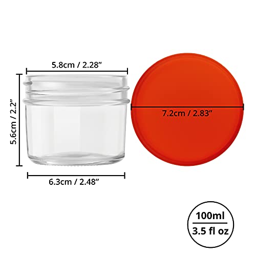 Belle Vous Recipientes Comida Bebe de Vidrio con Tapas de Plástico (Pack de 24) 100 ml - Recipiente Hermetico Transparente Redondo – Libre de BPA y Plomo – Apto Lavavajillas, Congelador, Refrigerador