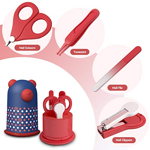 BelonLink Juego de cortaúñas para bebé, Juego de pedicura para bebé, 4 en 1 Kit de aseo para bebé, Juego de cuidado para guardería con tijera de seguridad + Lima para uñas + Pinzas (Bear)