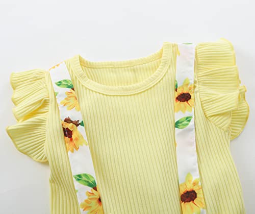 Berich Conjunto Bebé Niña Floral Verano Conjunto 3 Piezas Mameluco de manga con volantes para recién nacido Mono infantil Ropa de Bowknot de Navidad para niños pequeños 0-6 Meses(Amarillo,70)