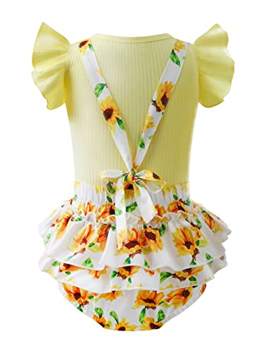 Berich Conjunto Bebé Niña Floral Verano Conjunto 3 Piezas Mameluco de manga con volantes para recién nacido Mono infantil Ropa de Bowknot de Navidad para niños pequeños 0-6 Meses(Amarillo,70)