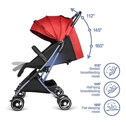 besrey Carrito Plegable Bebe,Respaldo reclinable,Silla de Paseo Bebe ligera，Para niños de recién nacidos hasta 25 kg,Incluye protector para la lluvia,Bolso de viaje,Rojo