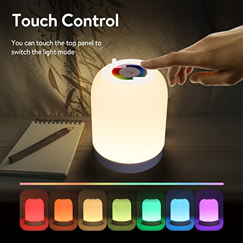 Bestcool luz nocturna infantil, Lámpara de Mesita Noche 3 brillos luz nocturna ajustable lámpara táctil portátil colgante lámpara de noche con cambio de color RGB recargable por USB para dormitorio