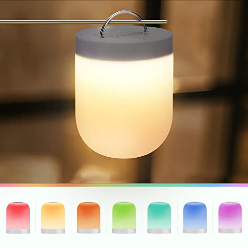 Bestcool luz nocturna infantil, Lámpara de Mesita Noche 3 brillos luz nocturna ajustable lámpara táctil portátil colgante lámpara de noche con cambio de color RGB recargable por USB para dormitorio